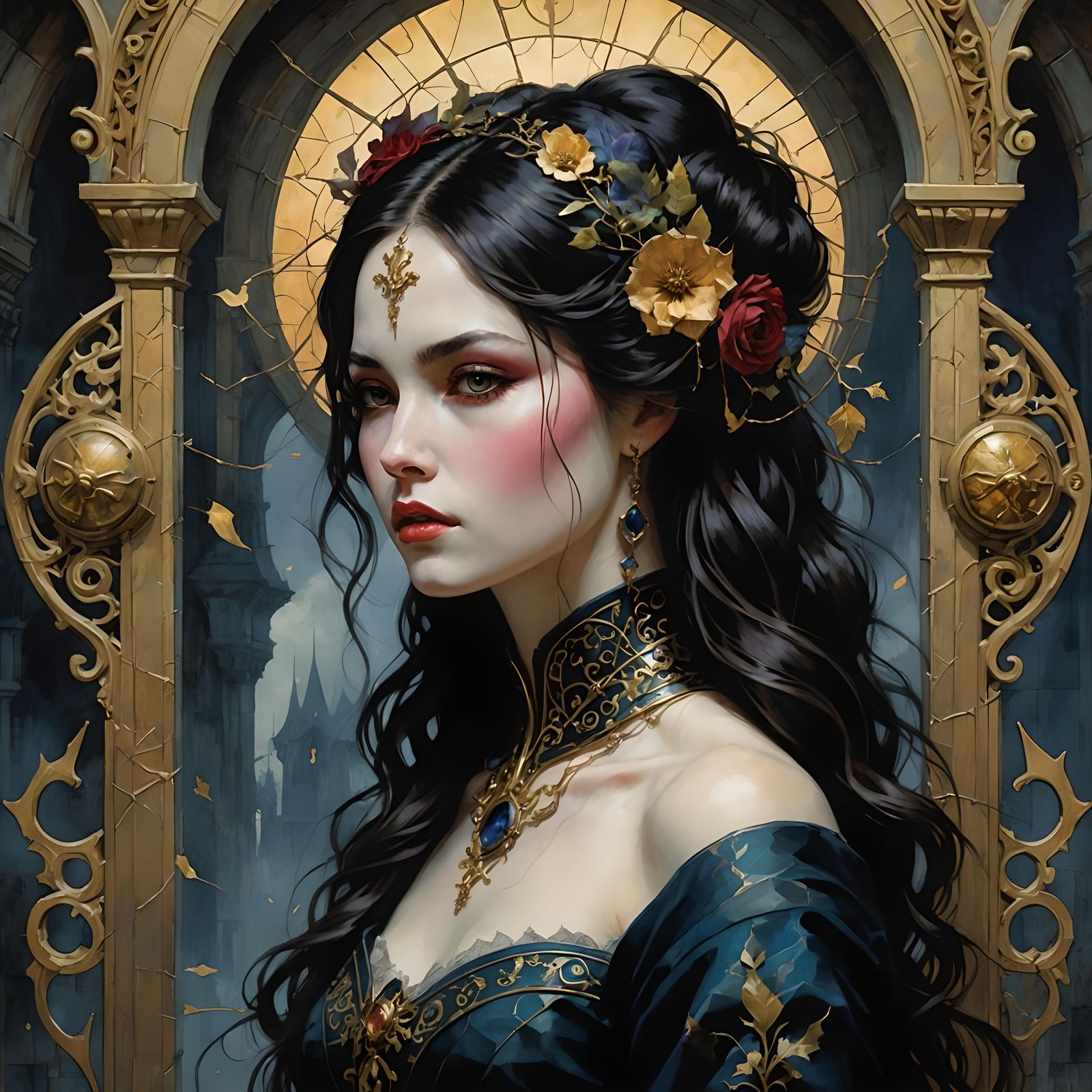 Gothic Romanticism: A Serene Glitchcore Artwork