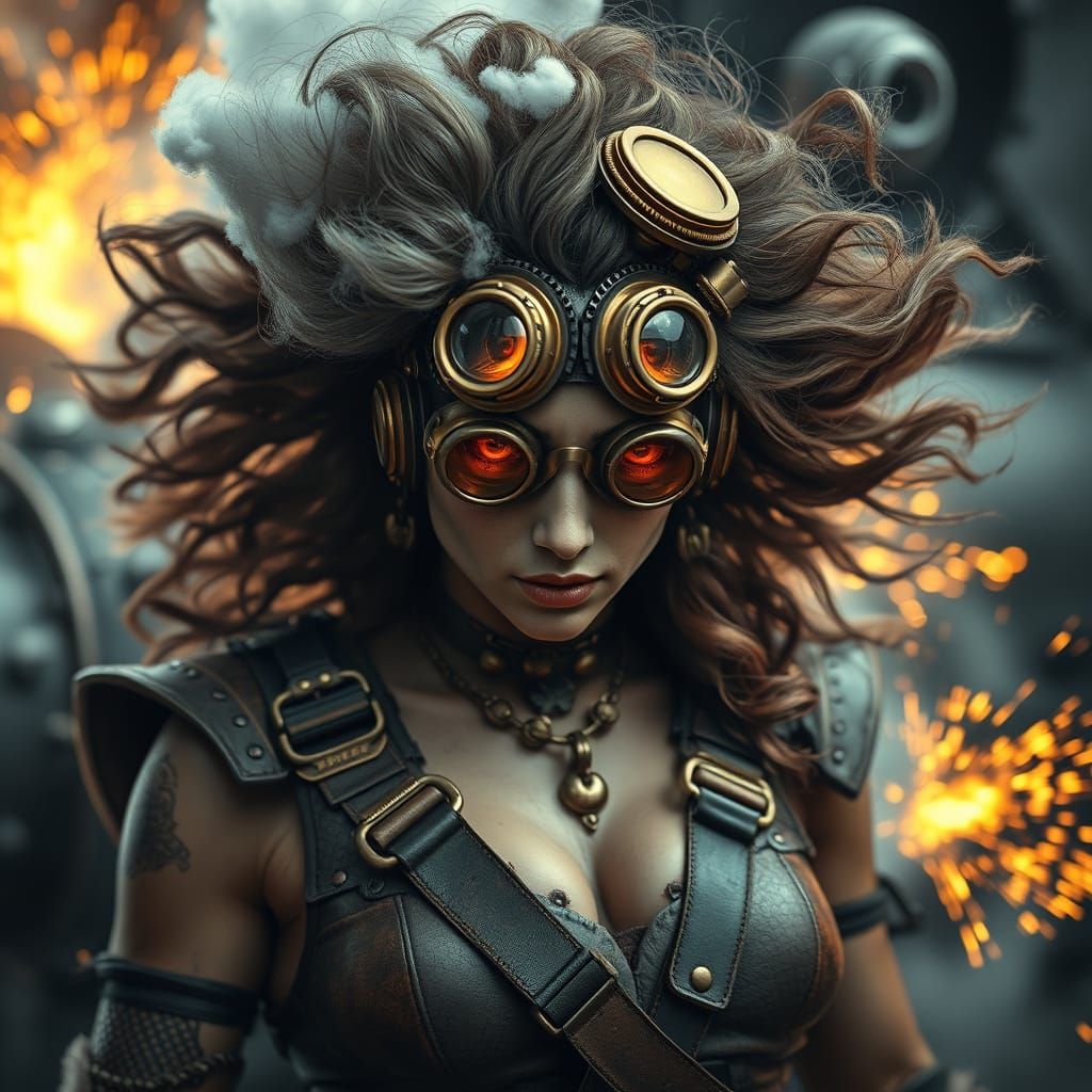 Steampunk Warrior Queen with Airship Engine