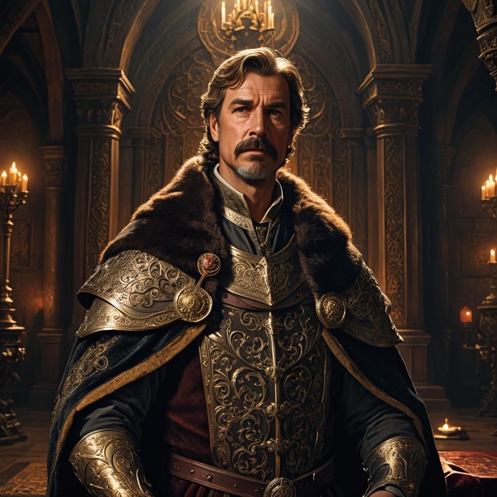 Medieval King in Throne Room Oil Painting