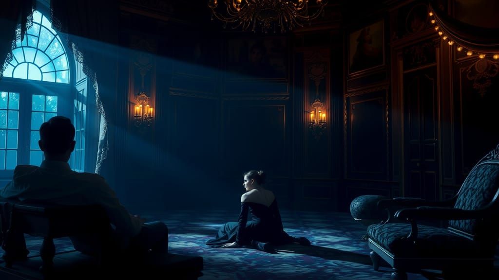 Solitary Figure in Dimly Lit Chamber Concept Art