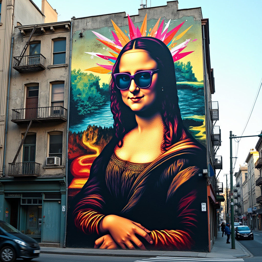 Mona Lisa Mural in Cobra Art Style