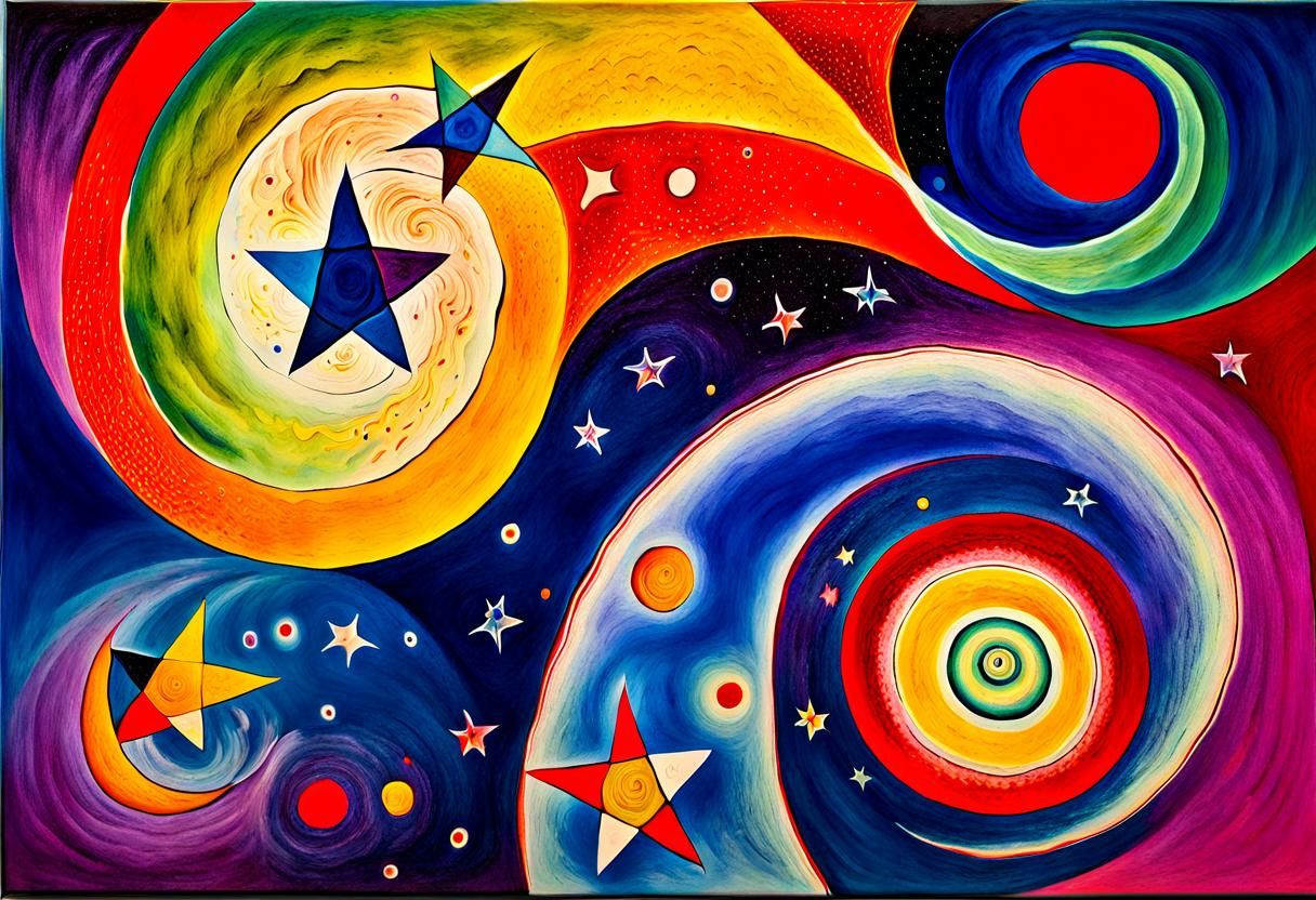 Abstract Fluorescent Star Maelstrom in Naive Art Style