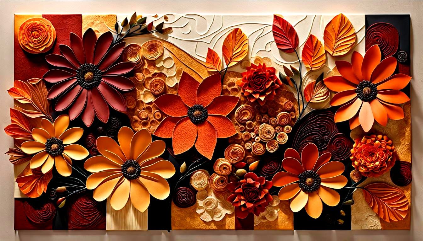 Geometric Floral Art in Warm Autumn Colors