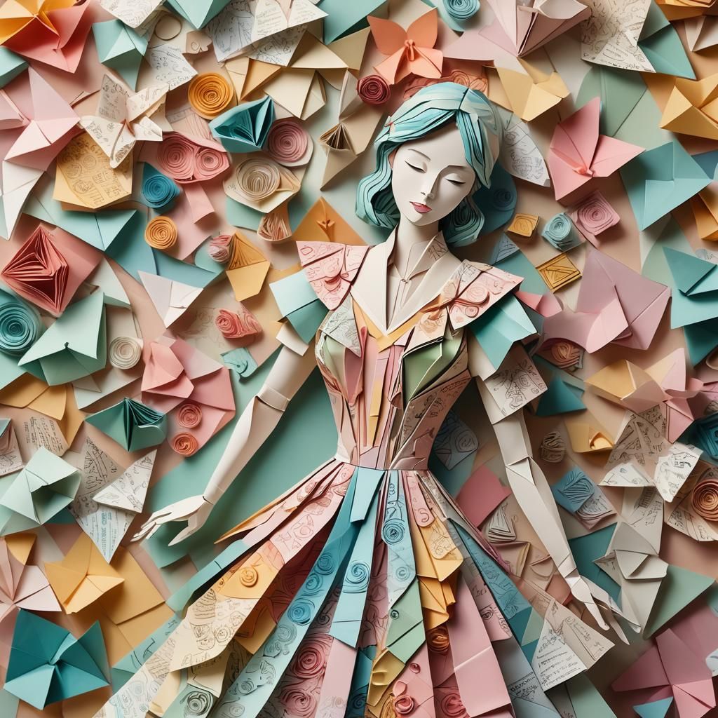 Origami Paper Dress Portrait in Papercraft Style