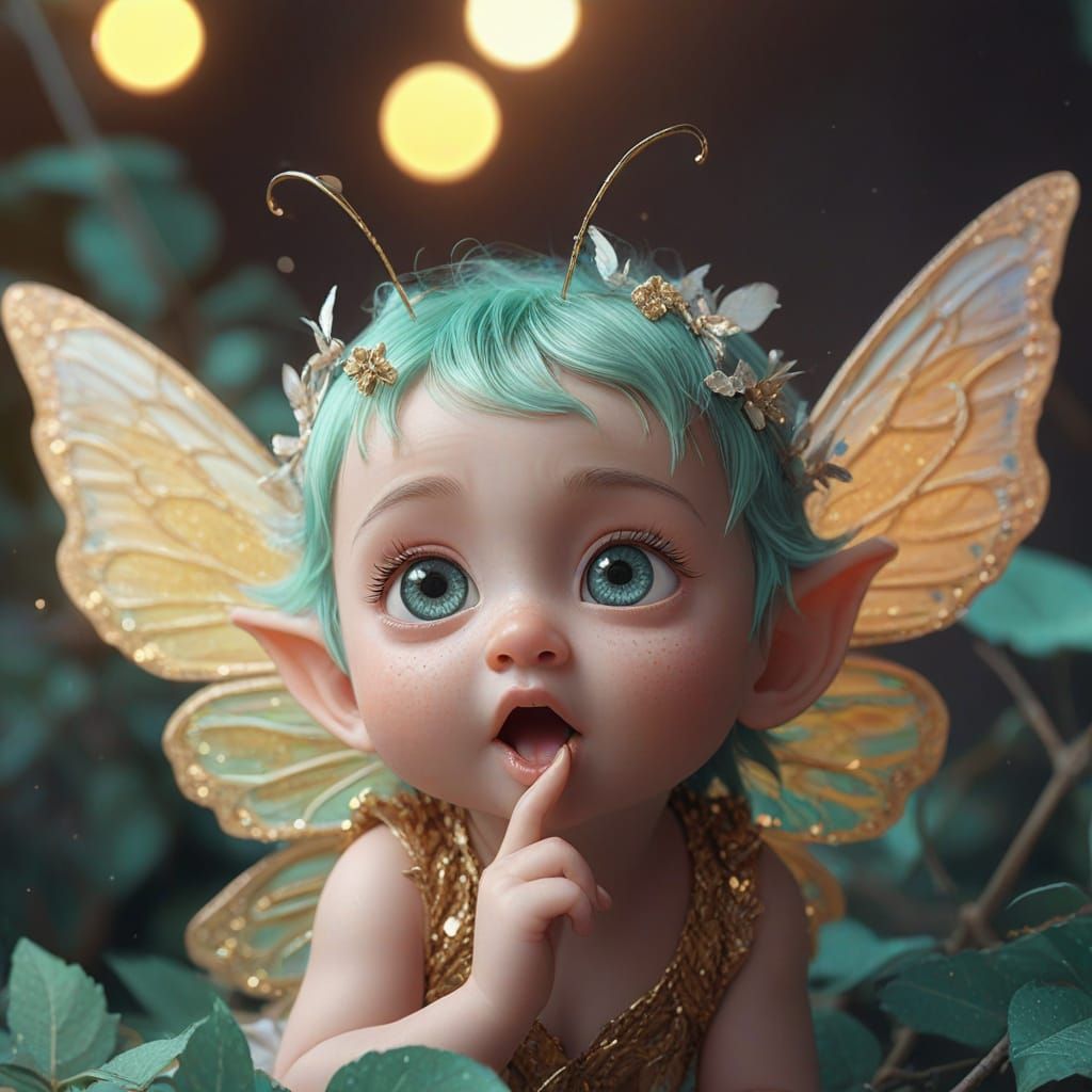 Tiny Elf with Butterfly Wings in Neon Light