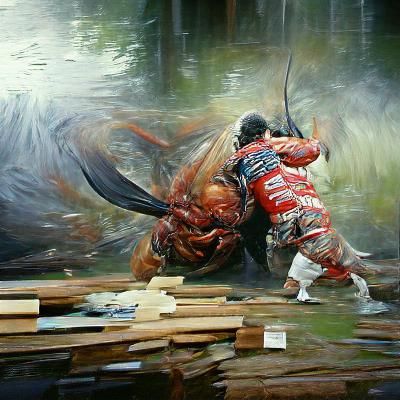Hyperrealistic Samurai Fight Against a Giant Monster