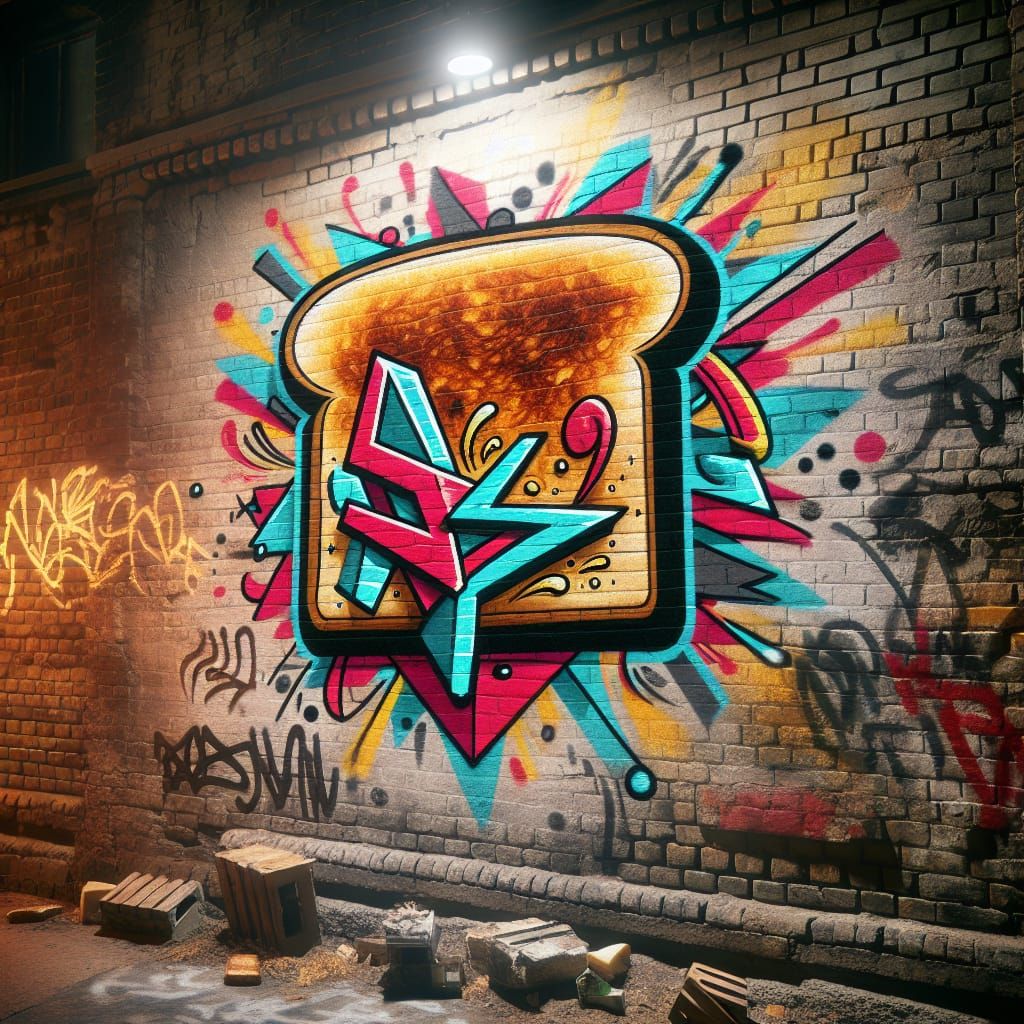 Urban Graffiti Art Toast on Brick Wall