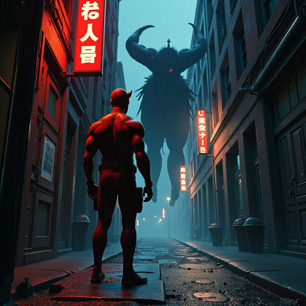 Daredevil Confronts Demon in Hell's Kitchen Alley