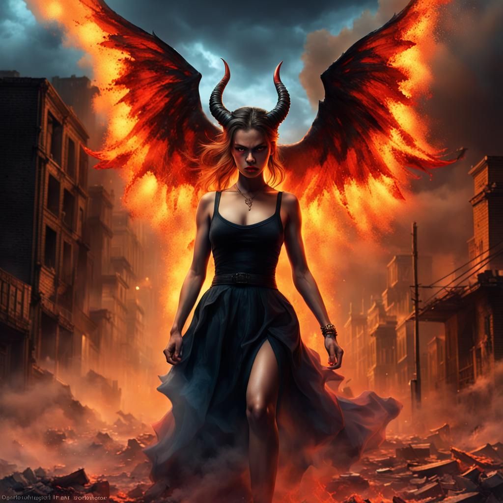 Angry Devil Unleashes Hellfire in Apocalyptic Cityscape