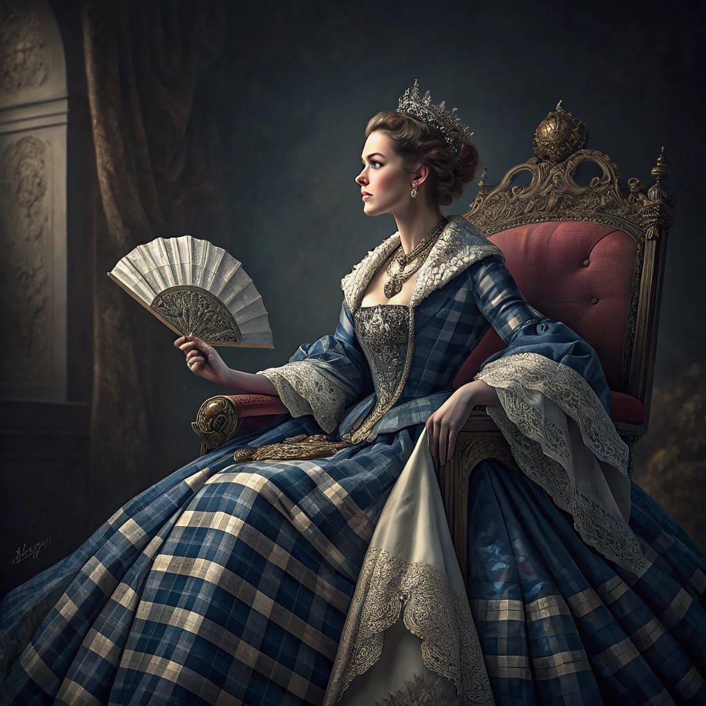 Regal Princess in Dramatic Tartan Oil Painting