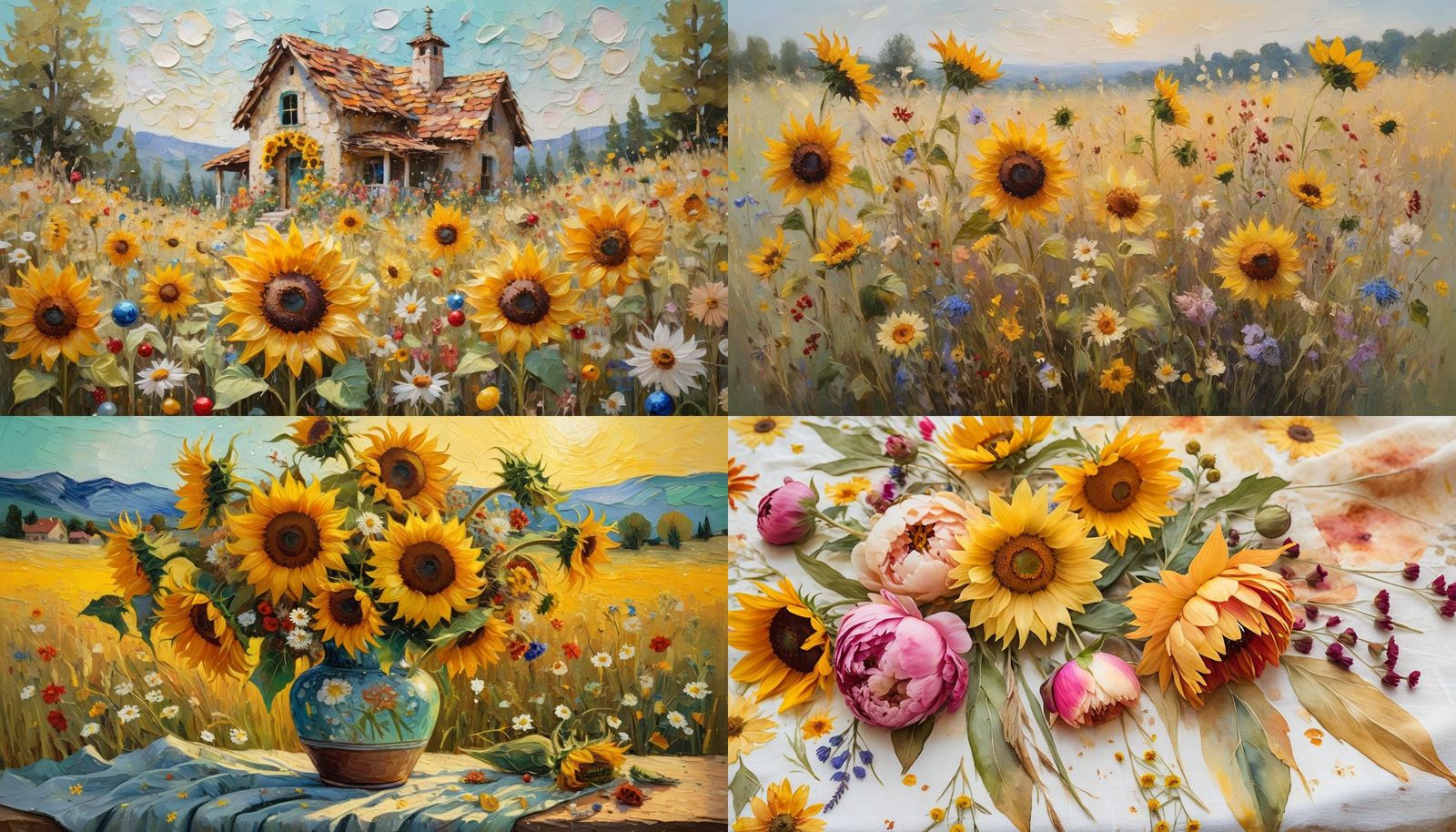 Vibrant Sunflowers in Winter Wonderland Art
