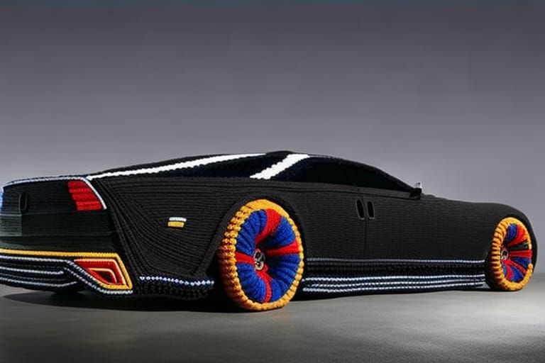 Tie-Dye Yarn Luxury Car: Knitted Automotive Art