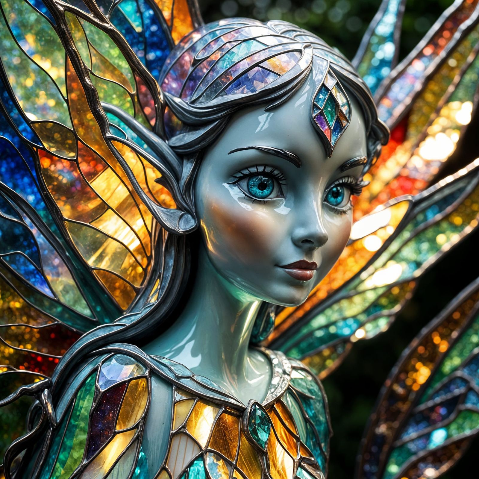 Whimsical Elf Glass Sculpture with Iridescent Facets
