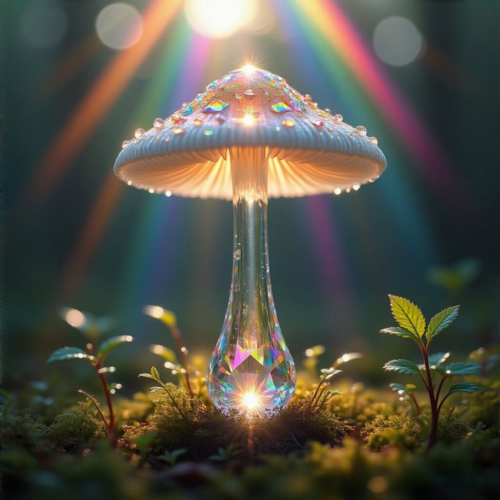 Prism Mushroom Refracting Light in a Dreamlike Style