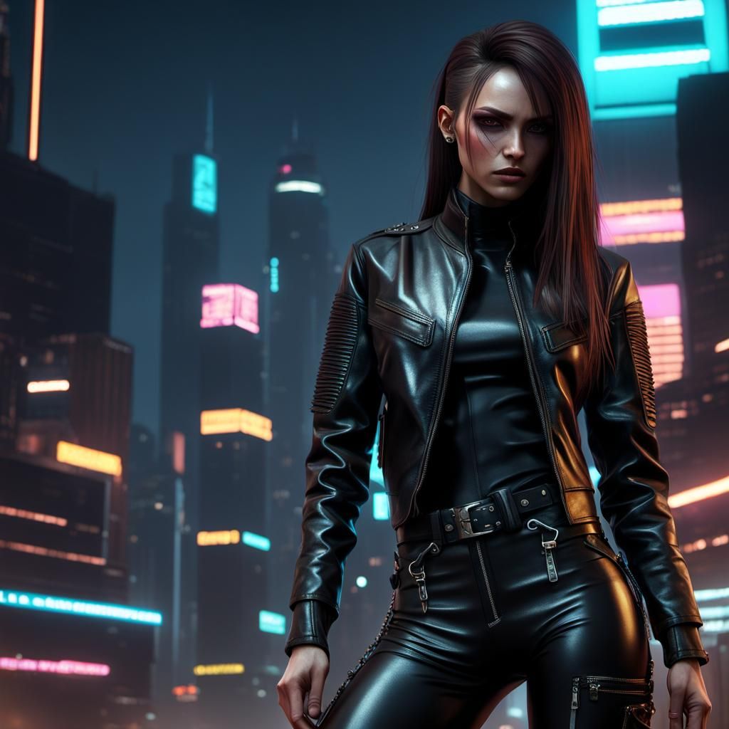 Cyberpunk Latina in Leather Catsuit, 3D Render