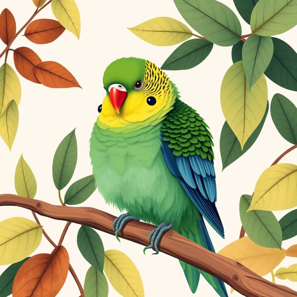 Colorful Parakeet in Charley Harper Style