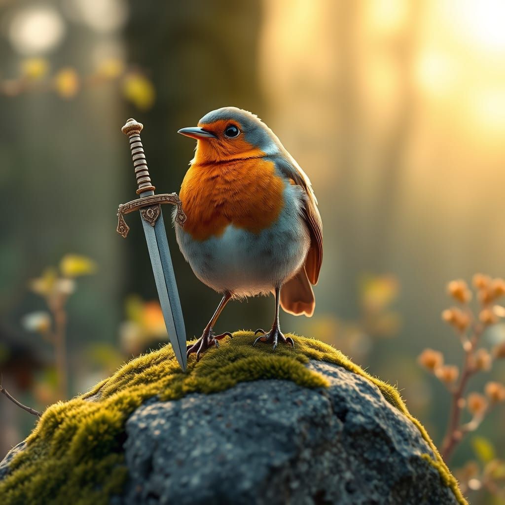 Robin with Sword in Enchanted Forest