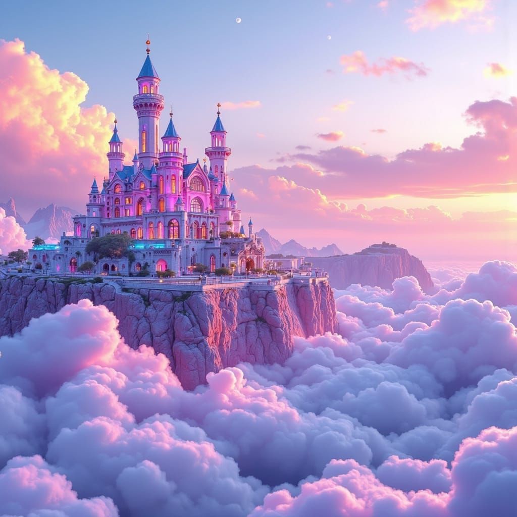 Crystal Castle Floating in Iridescent Clouds