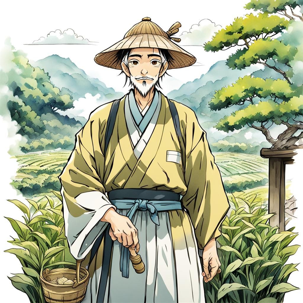 Japanese Tea Farmer in Anime Style