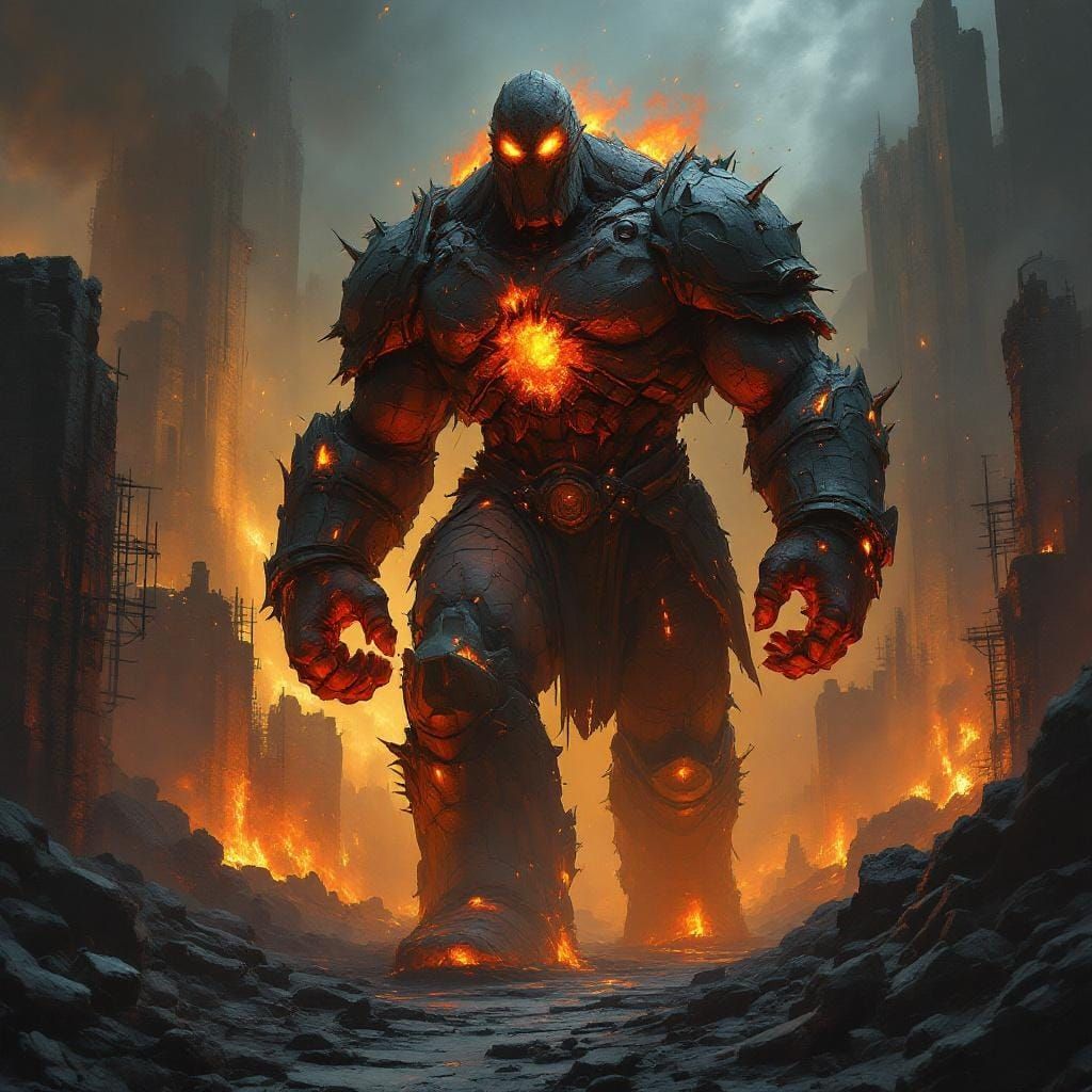 Molten Stone Giant in Dystopian Ruins