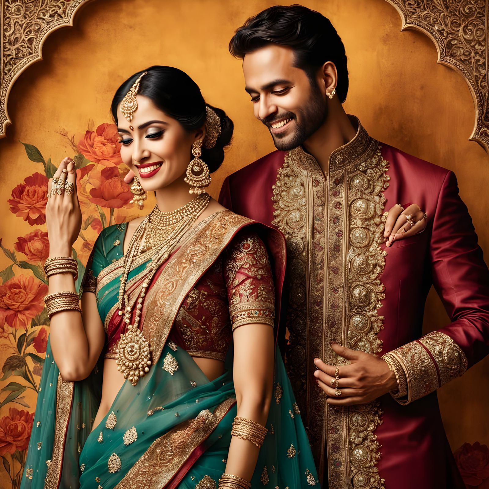 Indian Lovers Exchange Warm Greetings in Traditional Attire