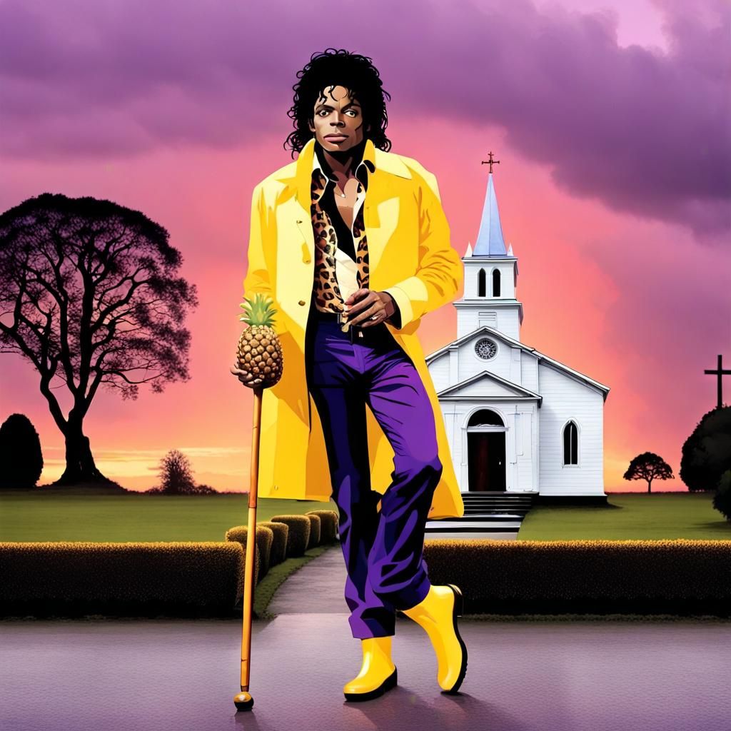 Michael Jackson with Pineapple and Monkeys at Sunset