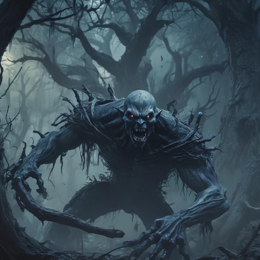 Vampire Alien vs Werewolf in Dark Fantasy Oil Painting