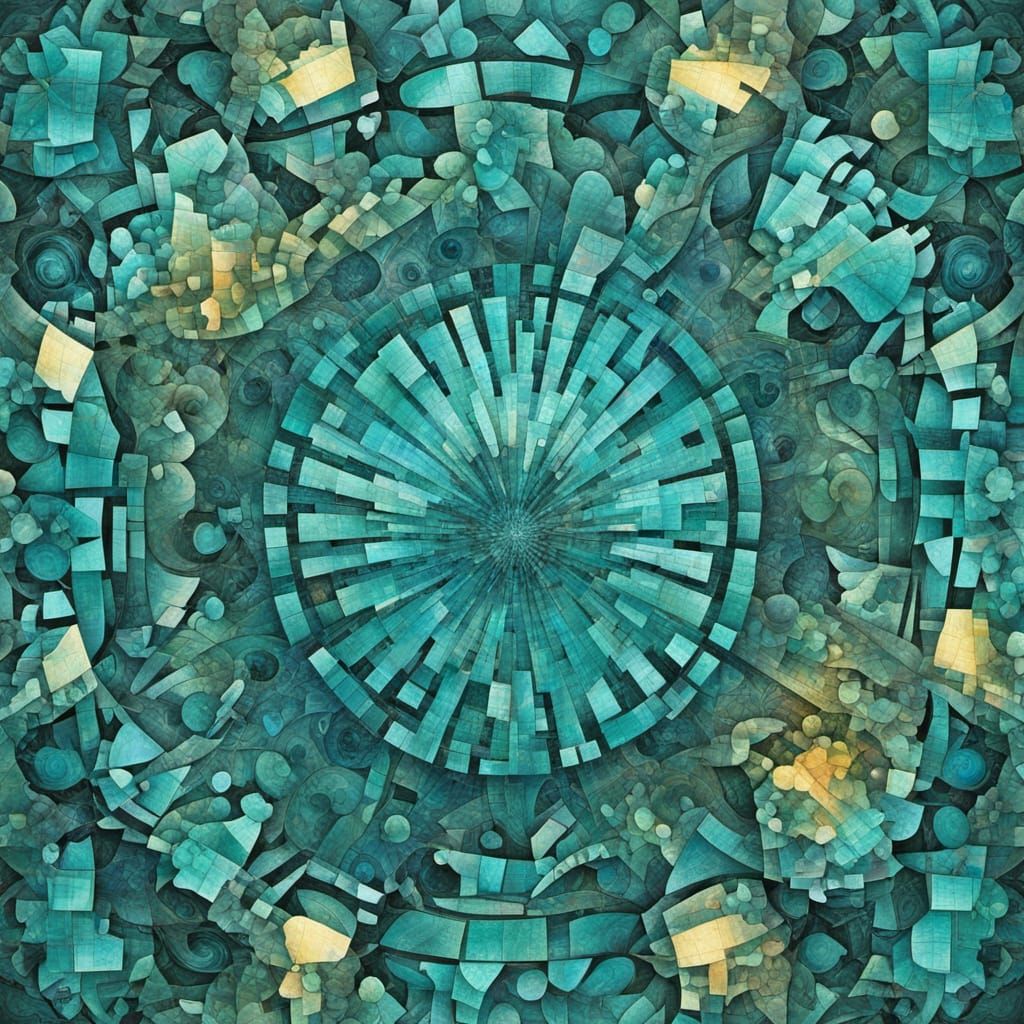 Joyful Cyan Sunrise in Abstract Mosaic Style