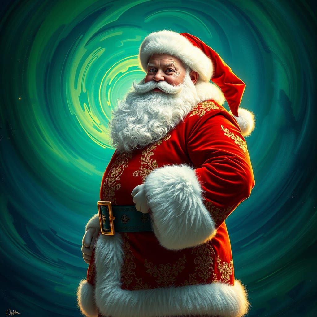 Surreal Santa Claus in Full Velvet Regalia