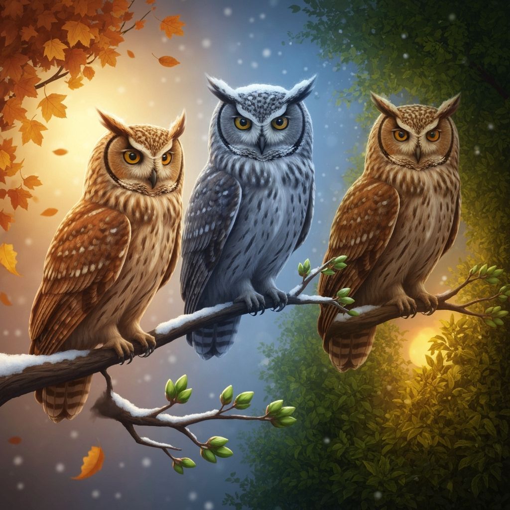 Owl Symbolising Seasons in Detailed Digital Painting
