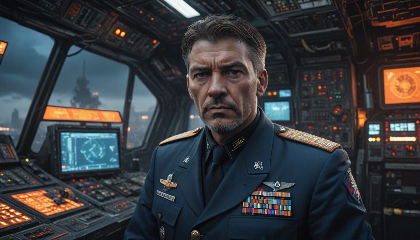 Commander of the Anti-Aircraft Crew in a Futuristic Battle S...