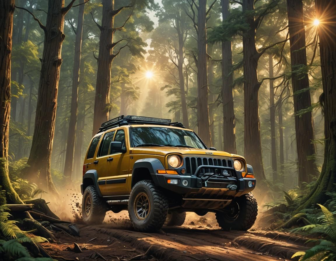 Off-Road Jeep Liberty in Enchanted Forest Concept Art