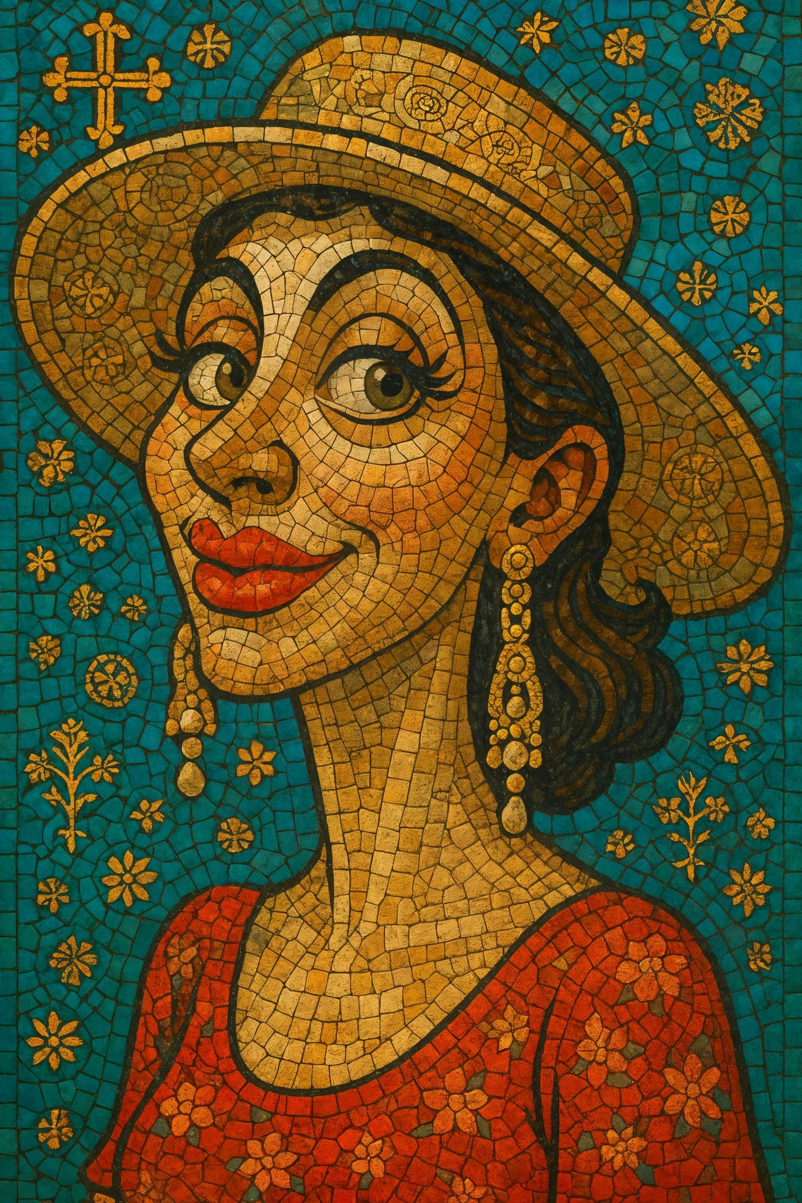 Elegant Woman Mosaic Caricature in Classical Style