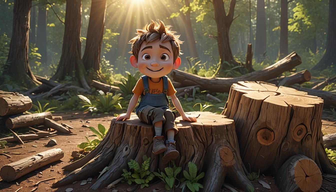 Animated Child Character in Sunlight, Pixar Style