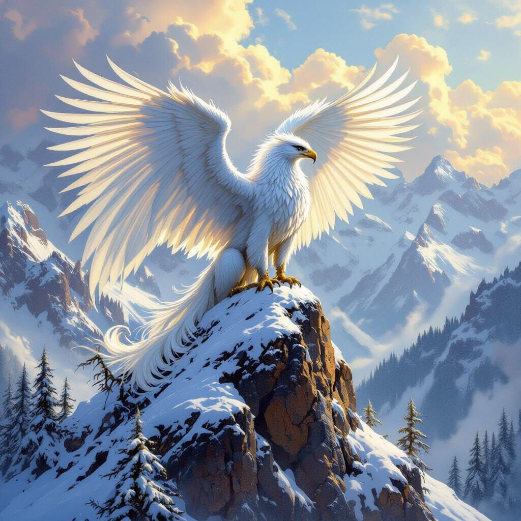 Majestic Griffin on Snow-Capped Peak