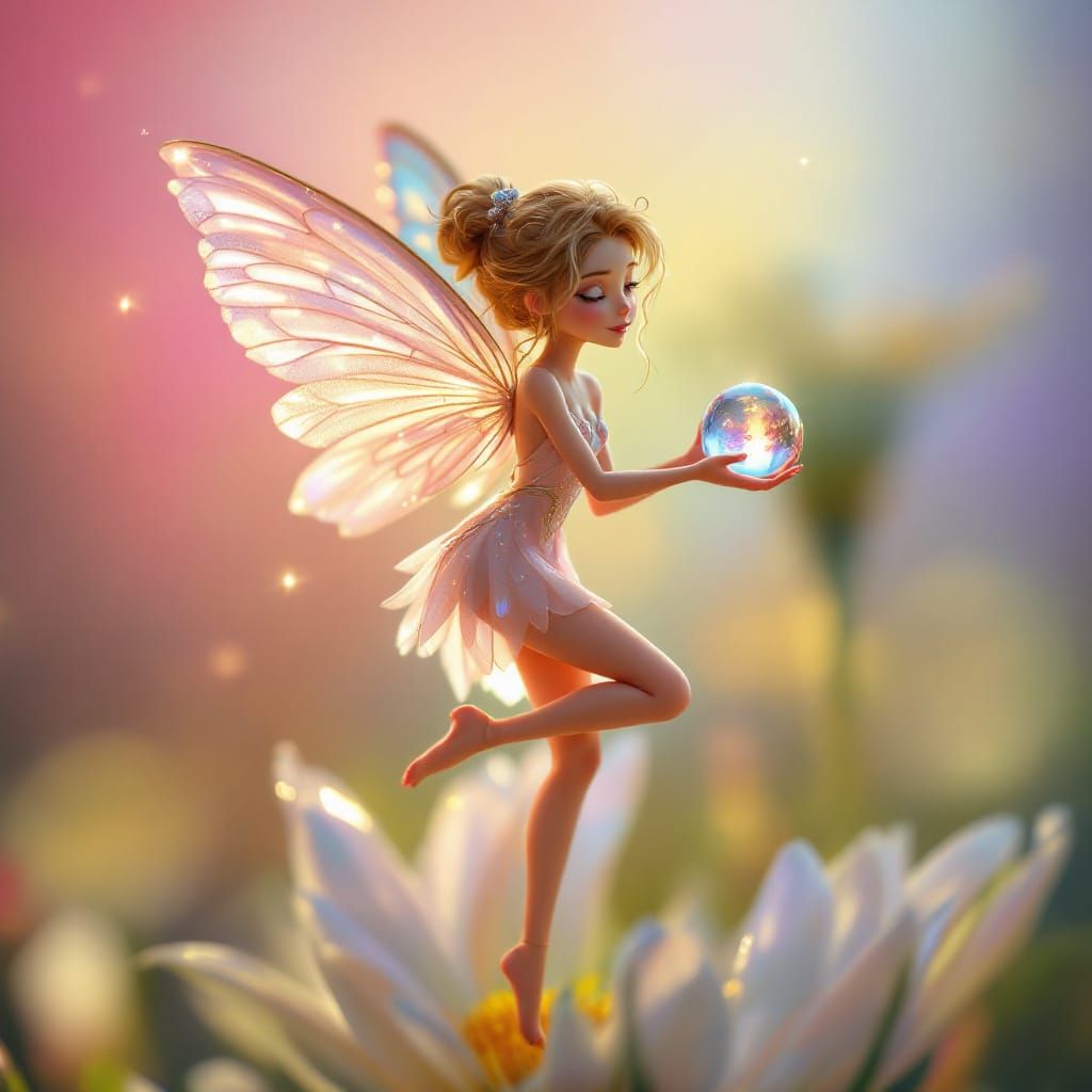 Thumb-Sized Fairy on Daisy Petal in 3D Art Style