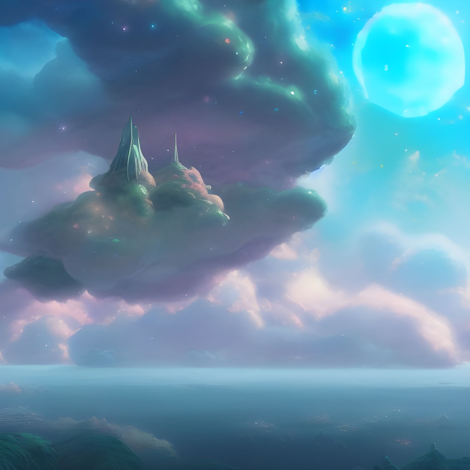 Floating Islands in Pastel Anime Style