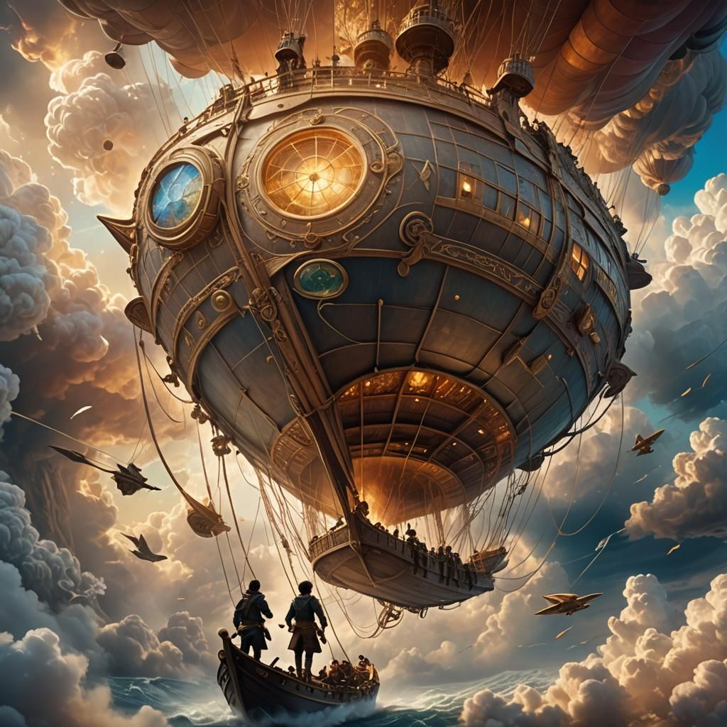 Mystical Airship Adventure in a Swirling Vortex