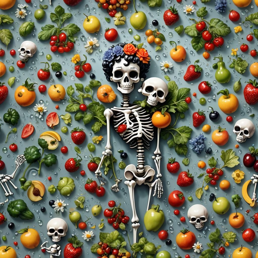 Betty Boop Skeleton Still Life with Dew Drops