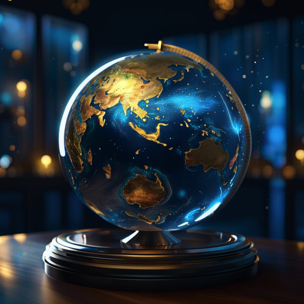 Detailed World Globe with Bioluminescent Lighting