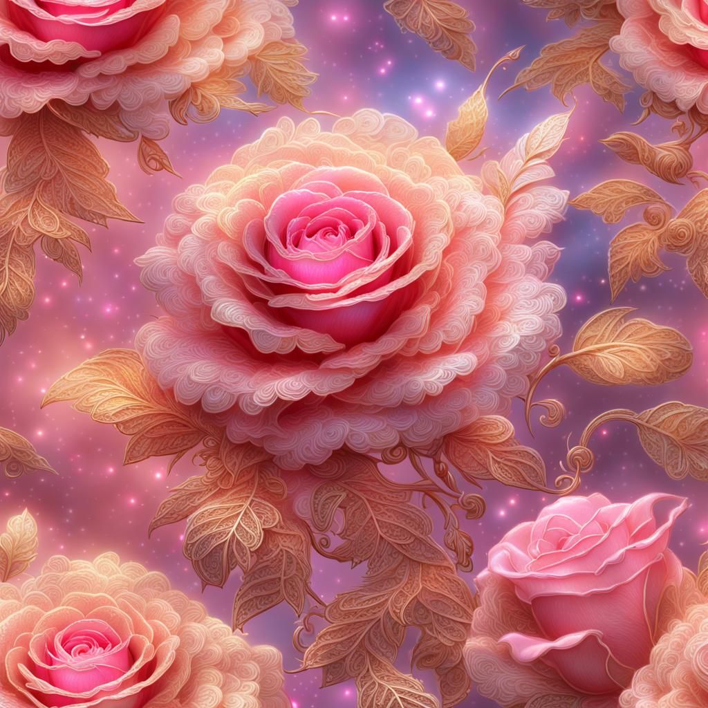 Luminous Lace Rose with Feathers in Ethereal Style