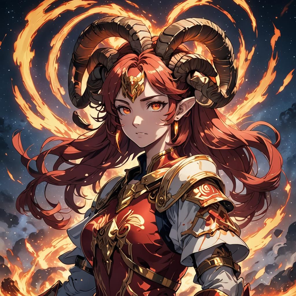 Aries Fire Zodiac in Anime Style