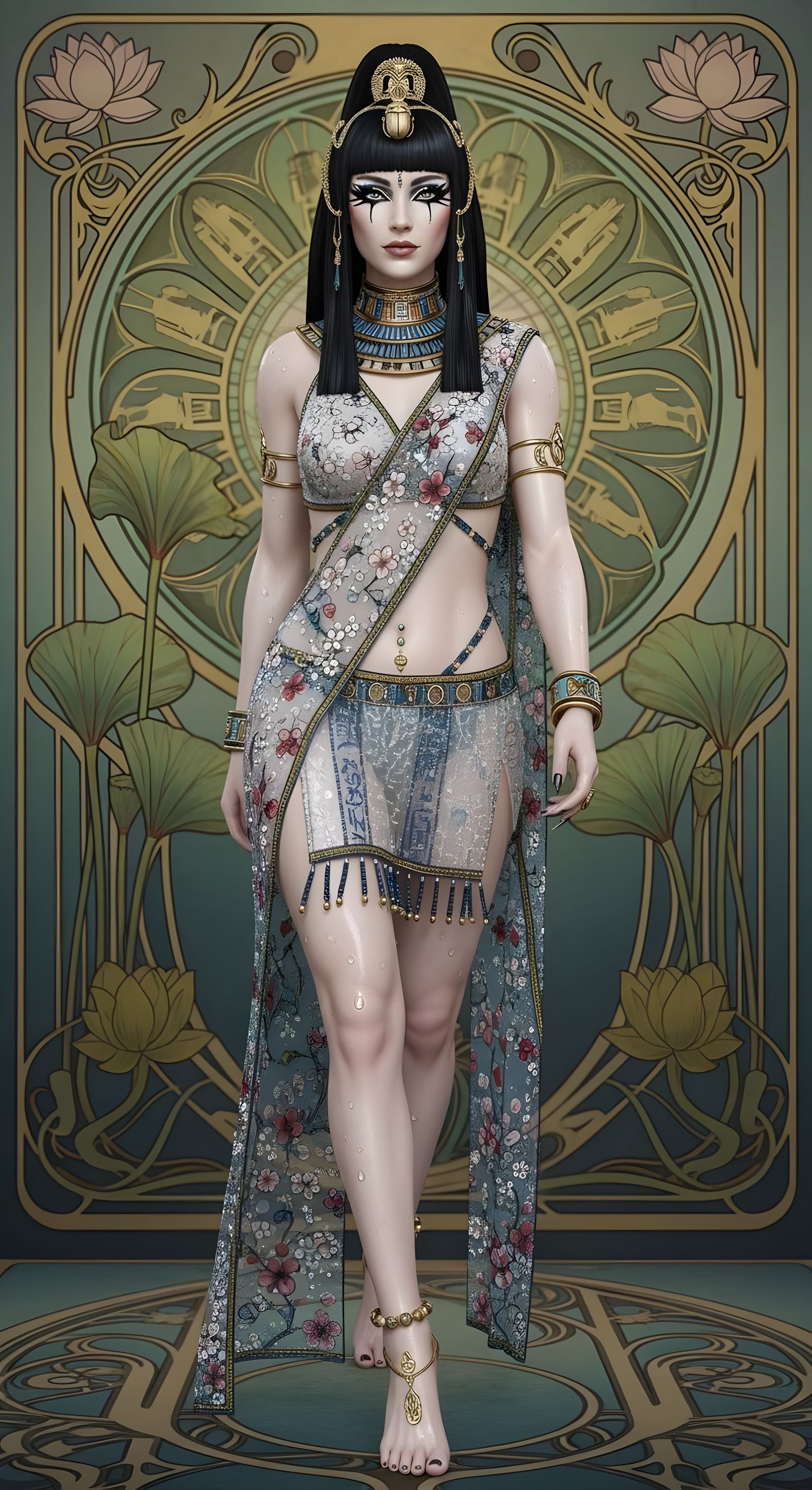 Sensual Cleopatra with Japanese Ponytail in Transparent Sare...