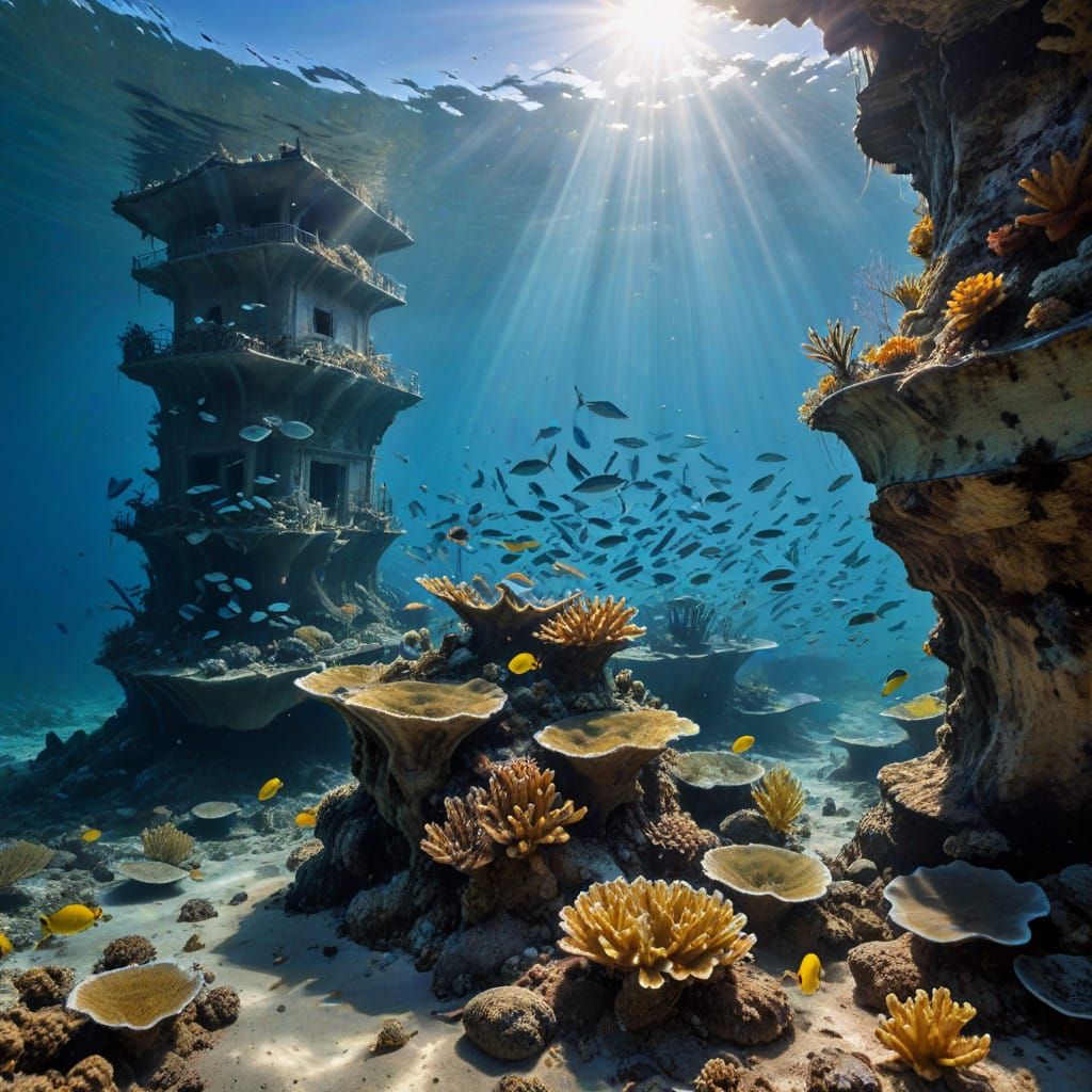 Abandoned City Drowned in Crystal Ocean