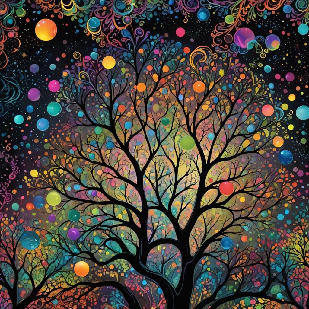 Rainbow Aurora Over Multicolored Garden Trees