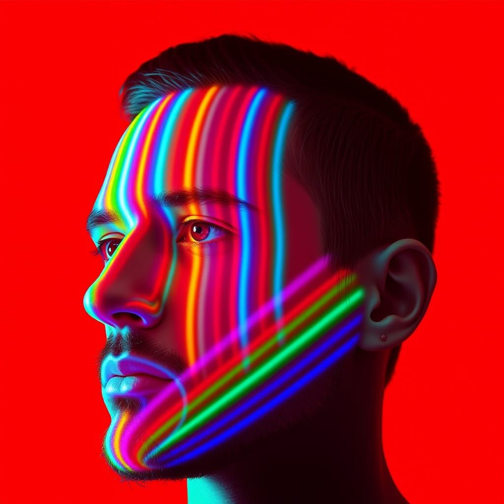 Striking Minimalist Portrait of Man with Light Stripes
