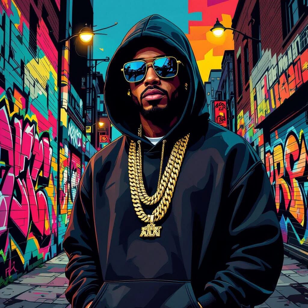 Rapper in WPAP Style Graffiti Art Portrait