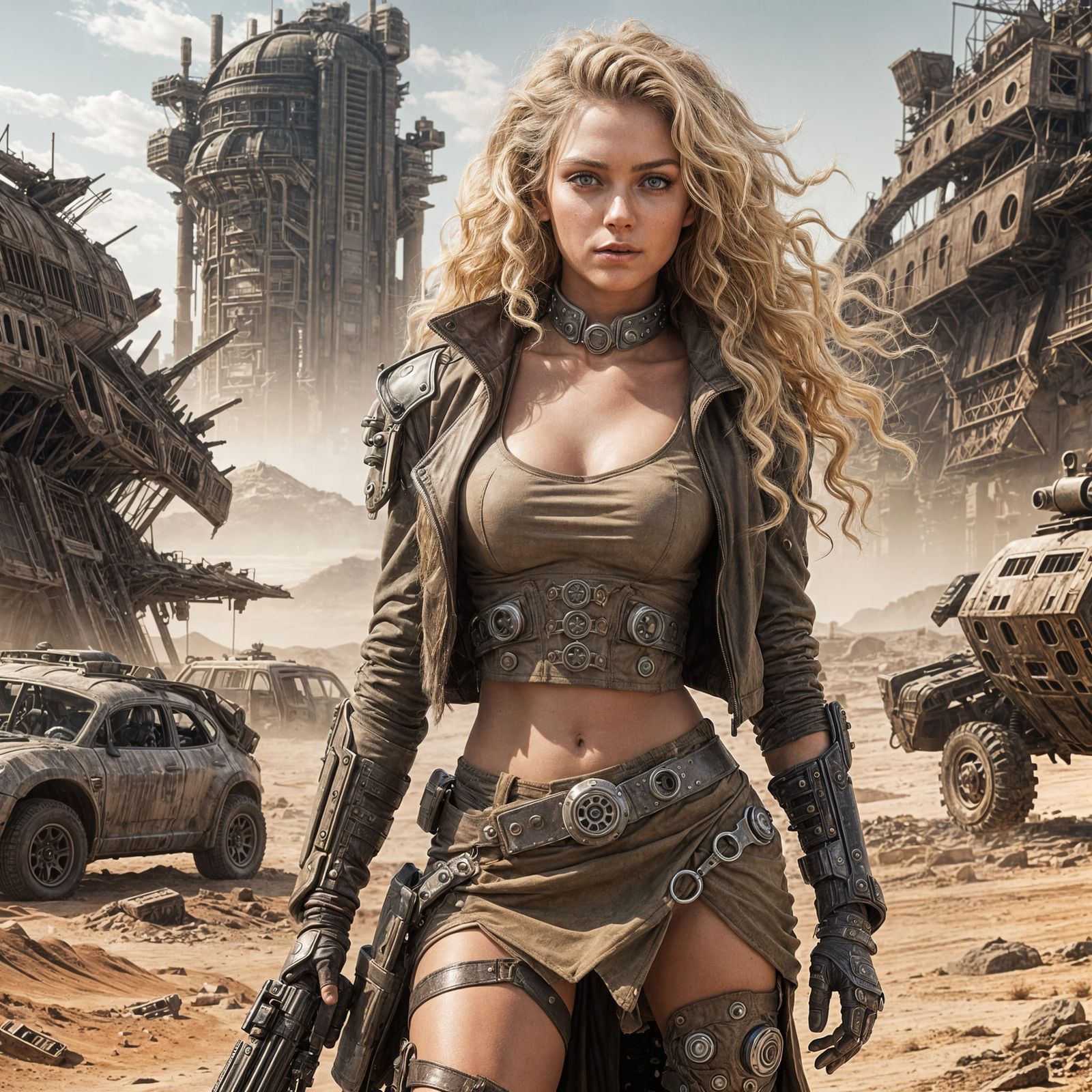 Cyborg Woman in Dystopian Wasteland City