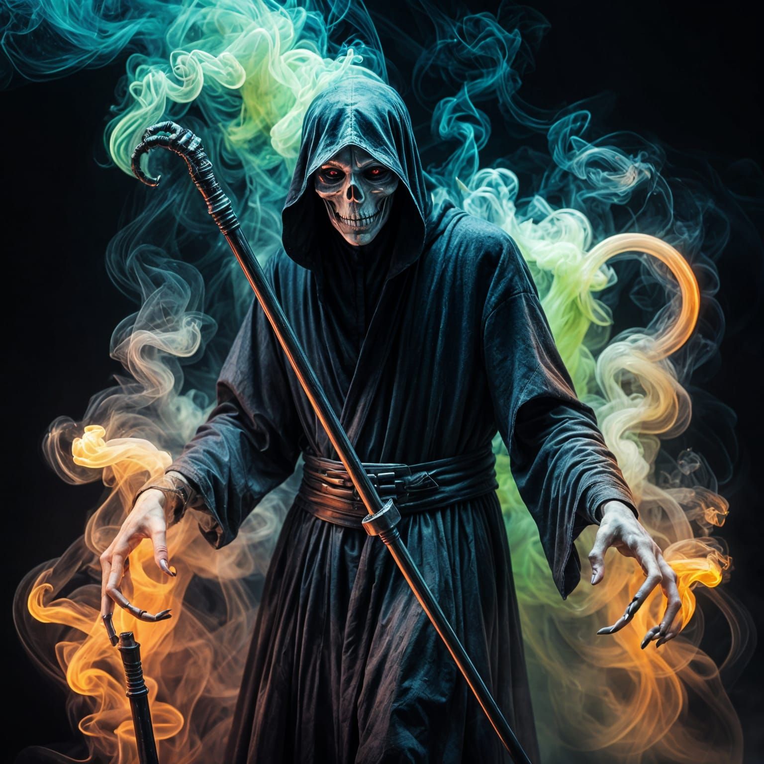 Neon Smoke Grim Reaper: Ethereal and Sinister