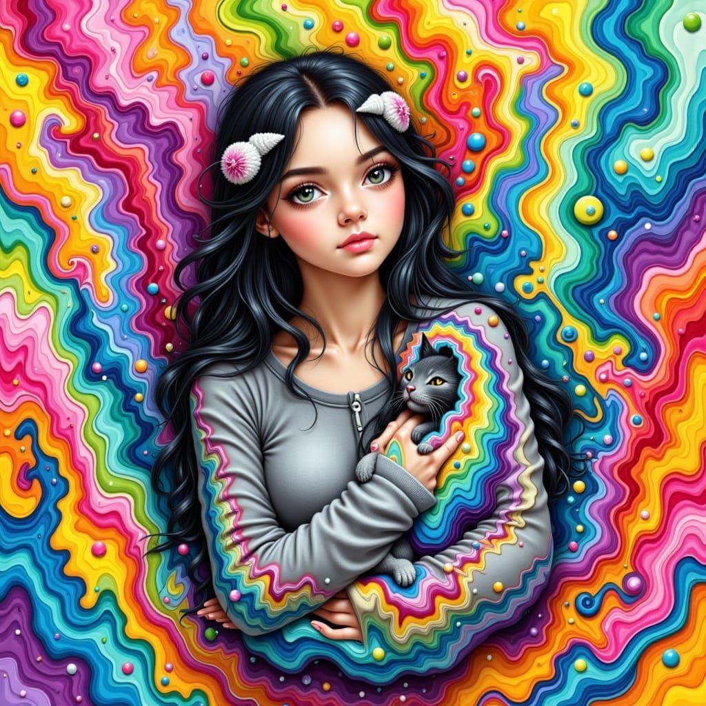 Dreamlike Portrait with British Blue Cat